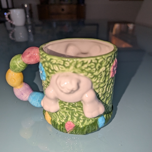 Hand Painted Bunny Rabbit Easter Eggs Flowers 3D Ceramic Mug 12oz - Picture 2 of 6